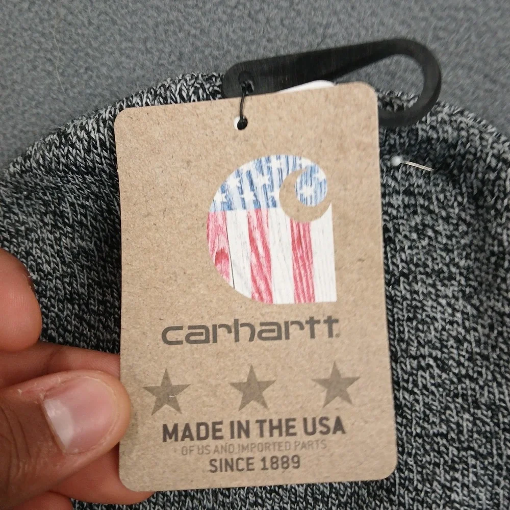 Carhartt Cuffed Beanie Hat Mens OSFM‎ Heather Gray Logo Ribbed Knit Workwear